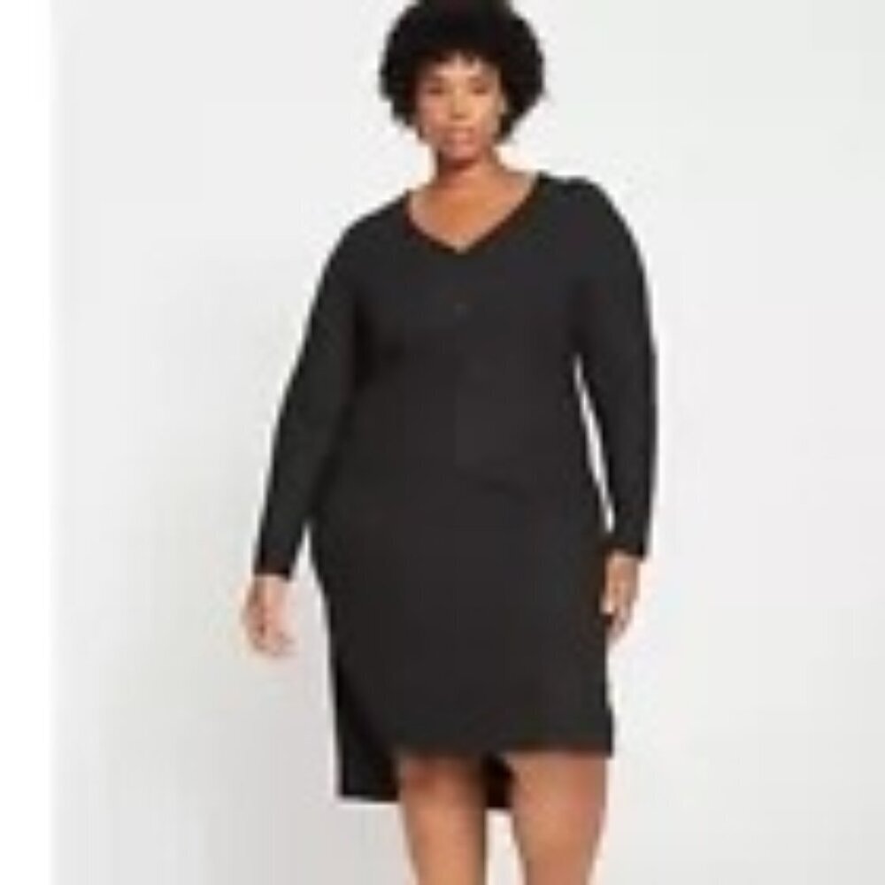 Universal Standard Weekend Ribbed knit Cardigan Dress Black V-Neck Size small